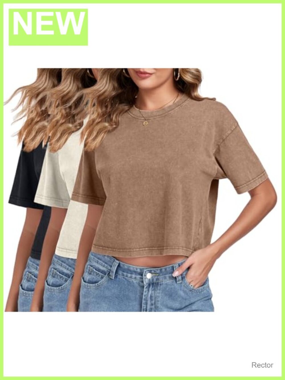 Womens Acid Wash Crop Top Short Sleeve Crew Neck Loose Fit Summer T-Shirt